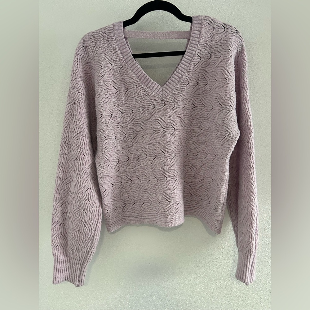 Pink Rose Lilac V-Neck Pointelle Sweater